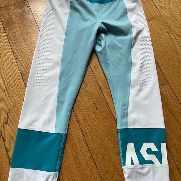 ASICS Small Workout Leggings White and Teal - Picture 2 of 3